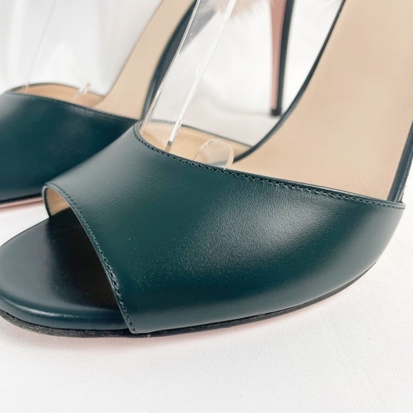 Fendi Mink Fur Trimmed Open Toe Leather Heels Green EU 39 - Picture 4 of 11